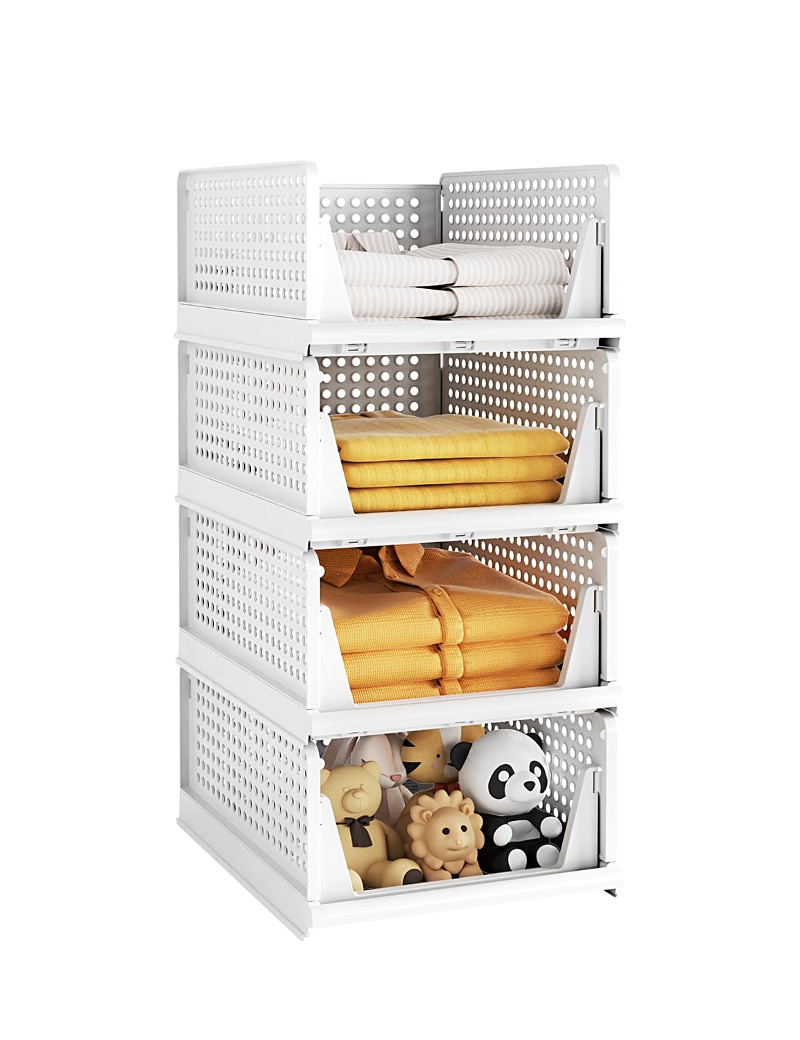 ZEPKeaHM Closet Organizers and Storage Drawers Stackable Plastic Clothes Storage Basket Foldable 4 Pack Wardrobe Clothes Organizer Suitable for Bedrooms Bathrooms Kitchen Living Rooms Office Dorm