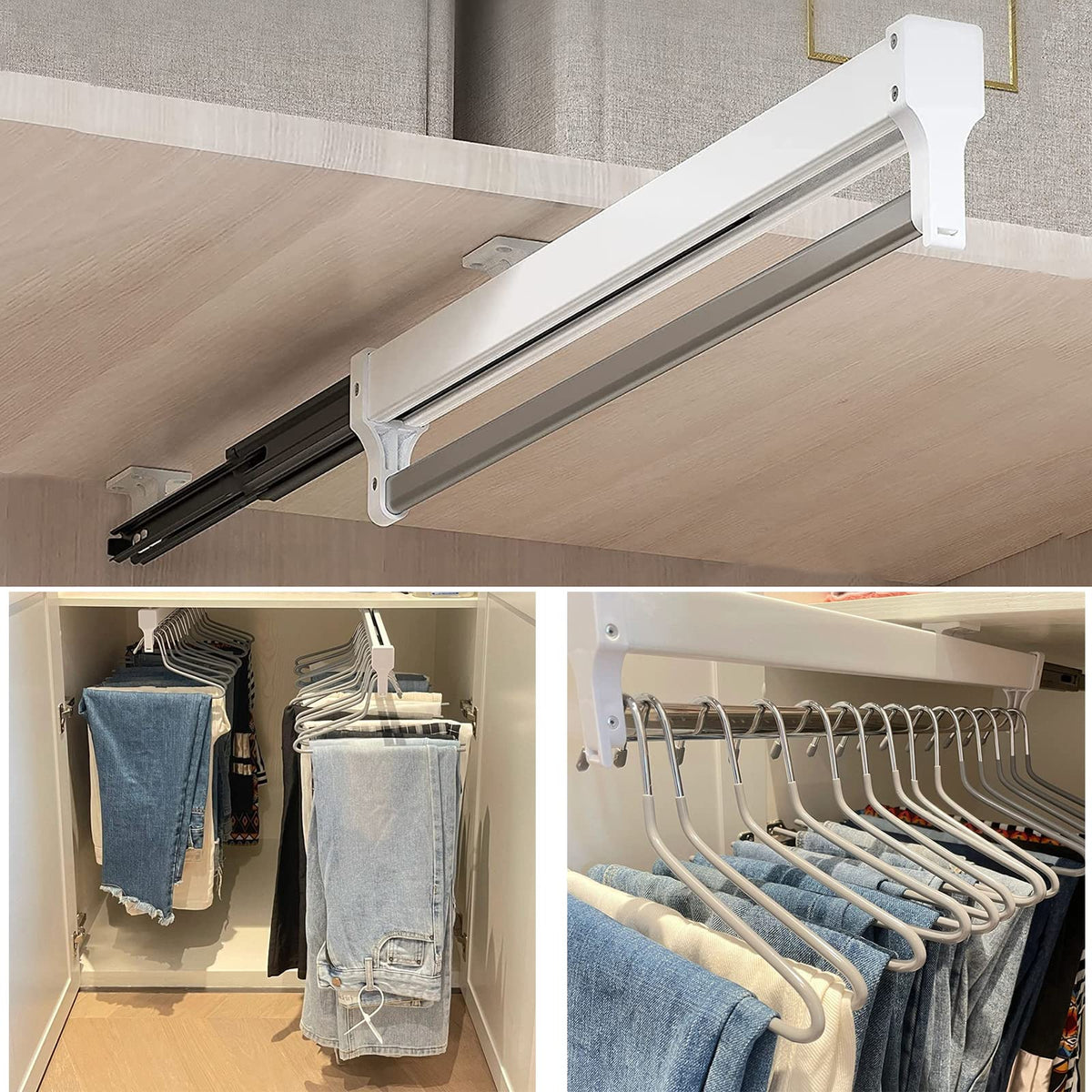 MAFAGE Pull Out Closet Valet Rod Adjustable Sliding Heavy Duty Steel Top Mounted Clothes Storage Hanger Rail for Closet Wardrobe (497mm/19.6inch)