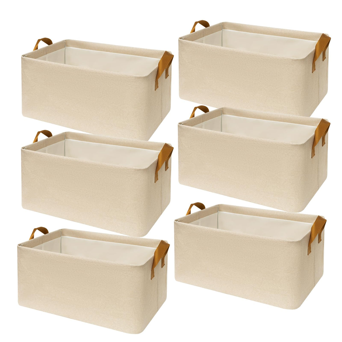 SNWDN Closet Cloth Storage Bins for Shelves6 Pack Storage Baskets for Shelves Large Linen Bins for Closet organization with Handles( Beige 18.5 x 11 x 7.5 in)