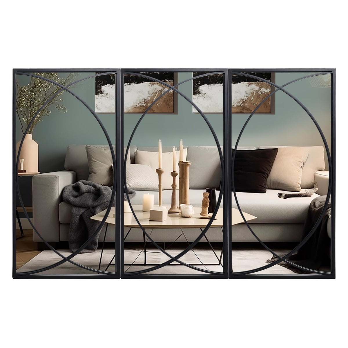 LuxenHome 3 Pieces Black Metal Rectangular Wall Mirror Set Large Vanity Mirror for Bedroom Black Accent Metal Entryway Wall Mirror Wall Mounted Mirror Living Room Wall Decor