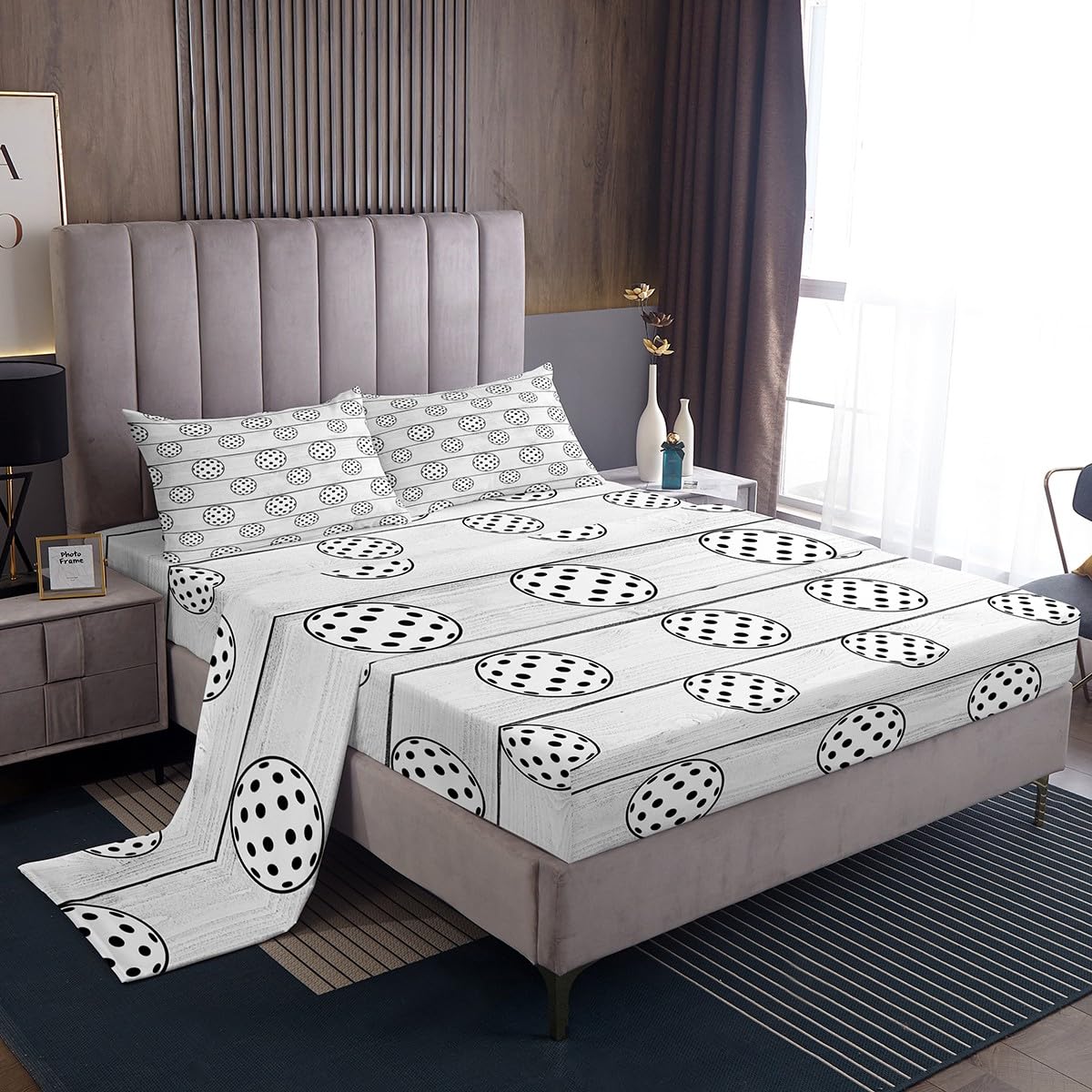 Manfei Golf Ball Sheet Set Twin Size Sports Gaming Theme Bedding Set for Kids Boys Girls Room Decor Grey Wooden Plsnk Bed Sheet Set 3pcs with Fitted Sheet + Flat Sheet + 1 Pillowcase