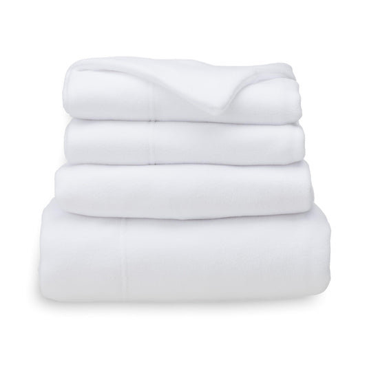 Berkshire Blanket Luxury Soft Microfleece Queen Sheet Set Warm and Durable All Season Sheet (Queen True White)