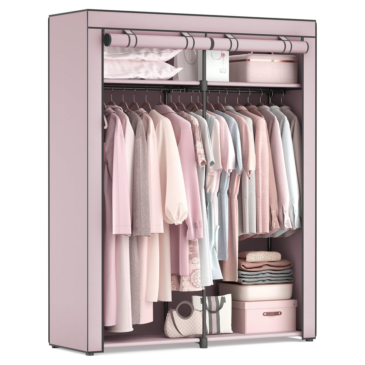 SONGMICS Closet Wardrobe Portable Closet for Bedroom Clothes Rail with Non-Woven Fabric Cover Clothes Storage Organizer 55.1 x 16.9 x 68.5 Inches Lavender Purple URYG002P02