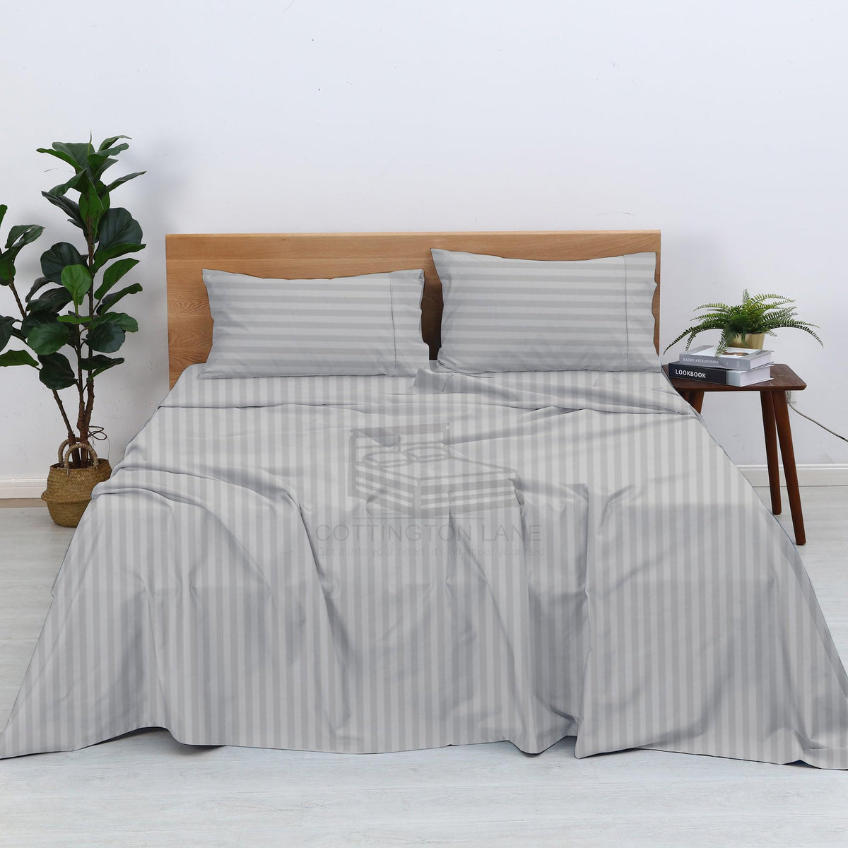 400 Thread Count 100% Egyptian Cotton Sheet Set - Twin Size Sheets Set - 12 inch Deep Pocket of Fitted Sheet - 4 Piece Sheet Set (Silver Grey Stripe - Twin 12 inch Deep Pocket Sheets)