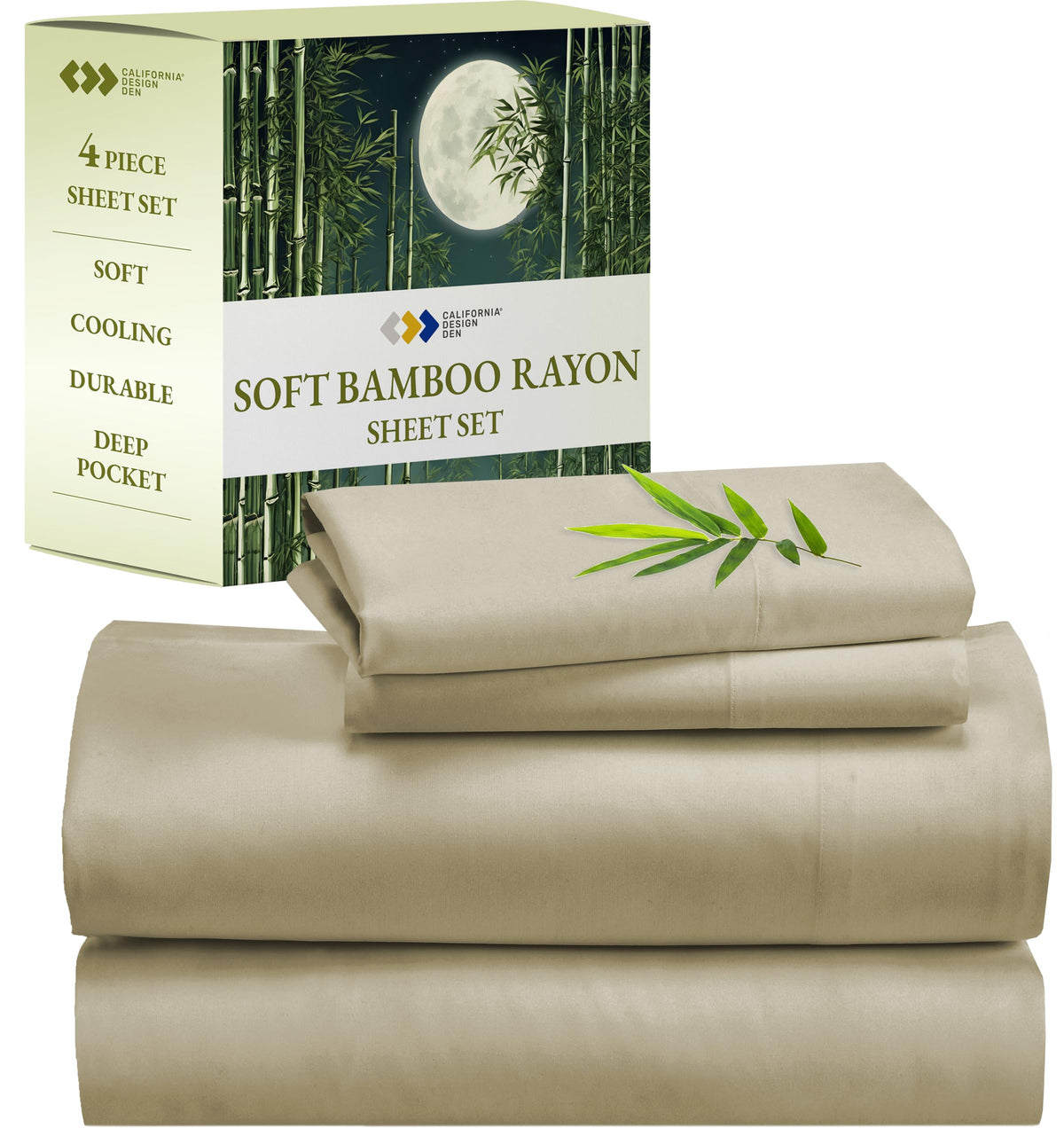 California Design Den Rayon from Bamboo Sheets King Size Cooling Rayon Sheets King Size Luxury King Size Sheets Set with Fitted Deep Pockets Beige King Sheet Set - Beige