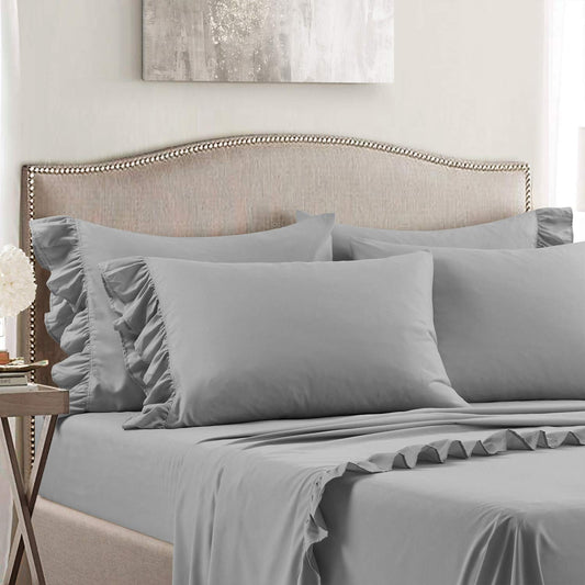 Lush Decor Reyna Ruffle Sheet Set 6 Piece Set King Dark Gray - Soft & Comfortable Sheets With Ruffles - Classic Elegant Bed Sheet Set - Traditional Modern Farmhouse Glam & Cottage Bedroom Decor