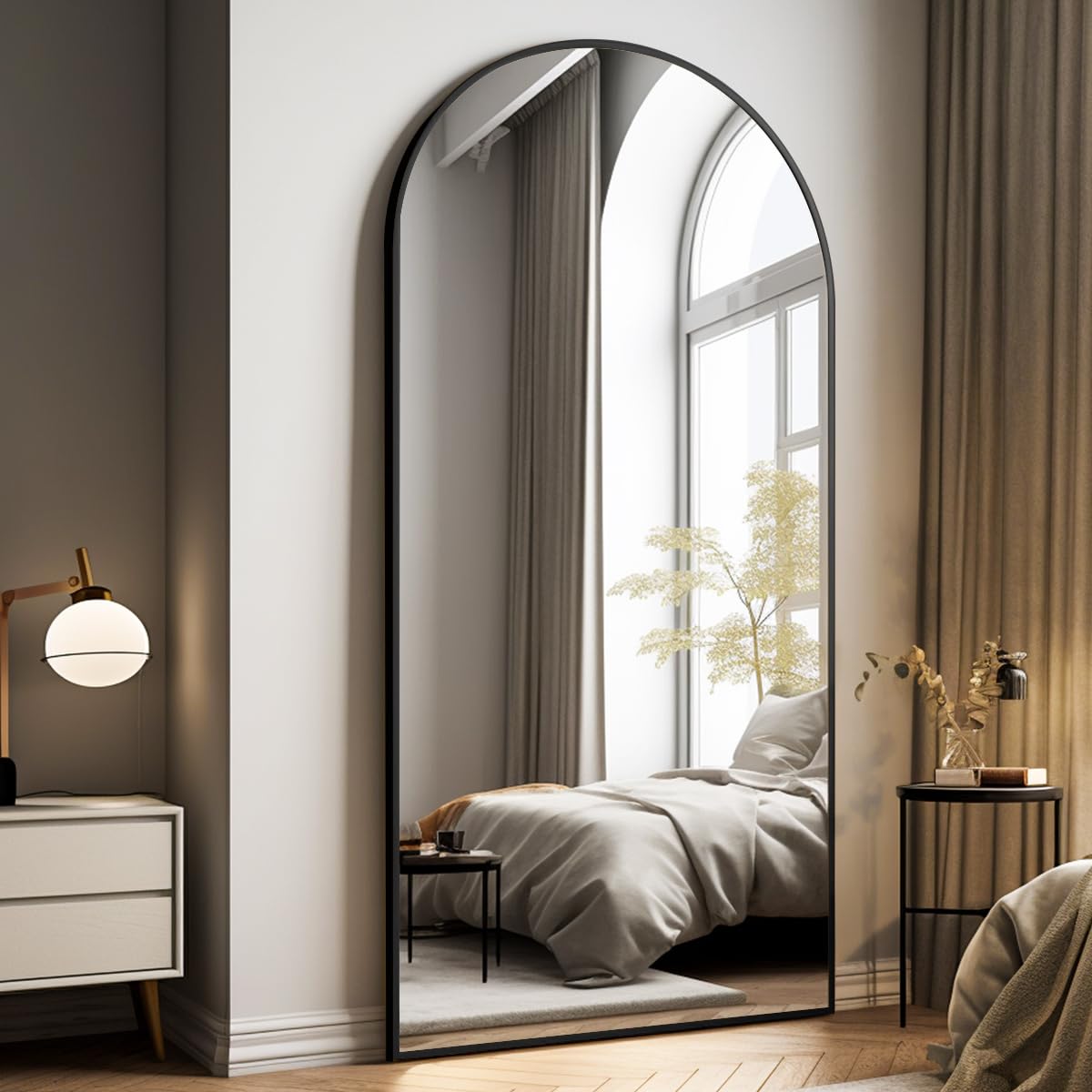 Easly Oversized Full-Body Mirror 76" x 34" Arched Full-Length Mirror Black Metal Frame Floor Mirror for Bedroom Living/Dressing Room Gym - Stand/Wall Mounted/Leaning Mirror