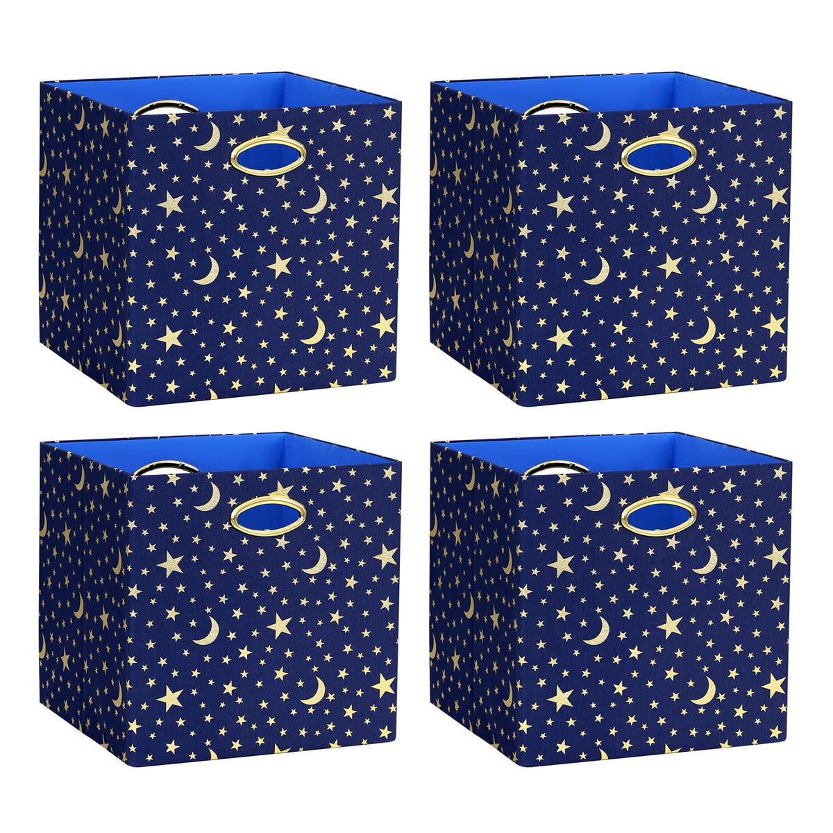 ArcaGuru 13x13x13 Storage Cube Bins Collapsible Storage Bins Fabric Storage Cubes Organizer Baskets Box Drawers for Shelves Closet Wardrobe Bookshelf Cabinet 4 Pack Navy Blue/Gold