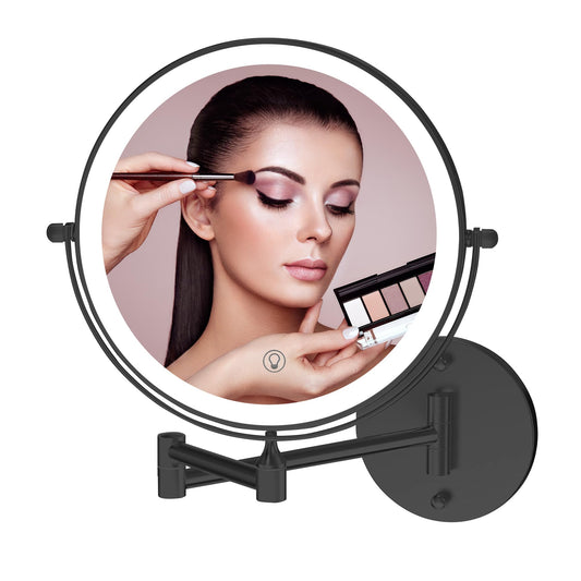 Fab Glass and Mirror Rechargeable Lighted Makeup Mirror 8 Inch 1x/10x Magnification 3 Color Lights Touch Screen Dimmable 360° Rotation Wall Mounted Magnifying Mirror Wall Mounted Mirrors (Black)