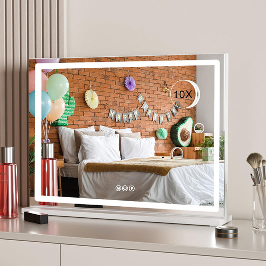 RAHYUN Hollywood Vanity Mirror Makeup Mirror with Lights10X Magnification LED Lighted Vanity Mirror with USB Charging3 Color Lighting ModesVanity Mirror for BedroomTabletop or Wall-MountedWhite