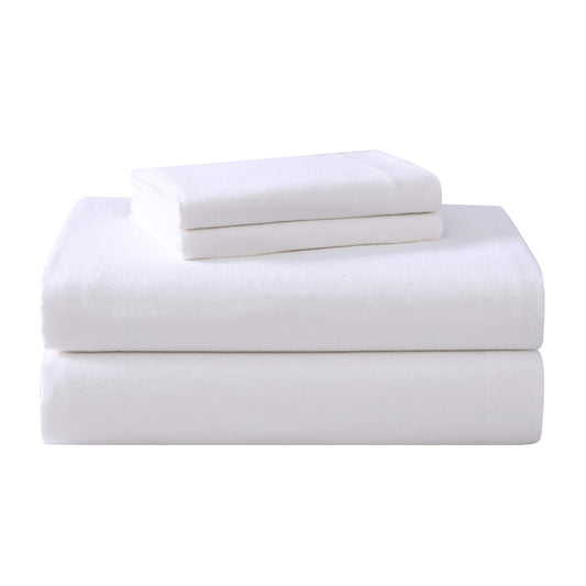 Laura Ashley - Queen Sheet Set Cotton Flannel Bedding Brushed for Extra Softness & Comfort (True White Queen)