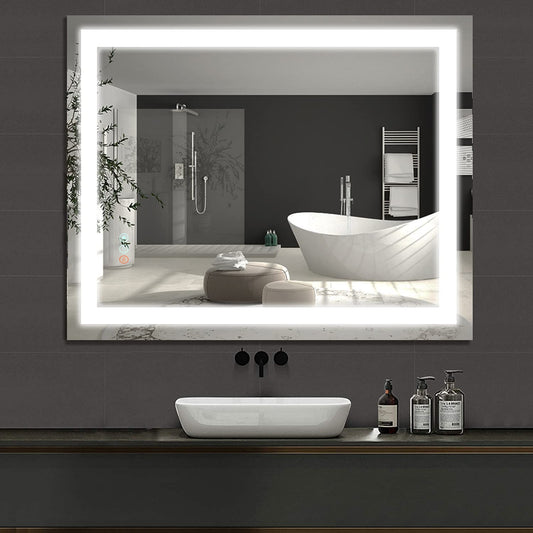 Homedex 40”x 32” Bathroom Led Vanity Mirror with 3 Colors Light Dimmable Touch Switch Control Anti-Fog Wall Mounted Makeup Mirror for Wall (Horizontal/Vertical)