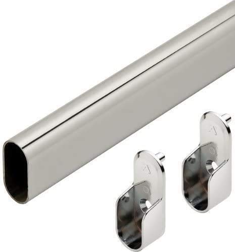 Oval Wardrobe Tube Polished Chrome Closet Rod W/End Supports Welded Steel 1.0mm Thick Chrome-Plated (5 18")