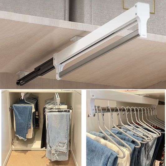 MAFAGE Pull Out Closet Valet Rod Adjustable Sliding Heavy Duty Steel Top Mounted Clothes Storage Hanger Rail for Closet Wardrobe (497mm/19.6inch)