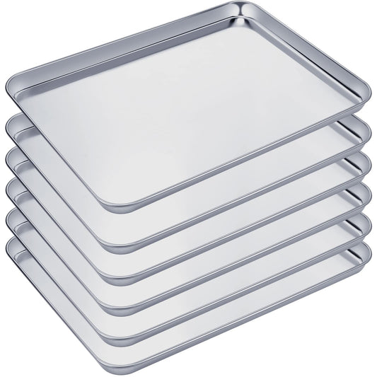 Mimorou 6 Pcs Baking Sheet Set Stainless Steel Cookie Sheet Cookie Baking Pan Bakeware Oven Tray Dishwasher Safe Baking Tray Commercial Grade Sheet Pans for Oven Baking (18x13x1 Inch)