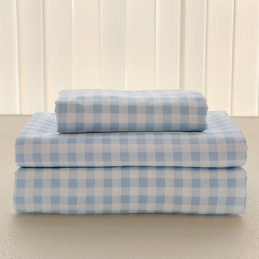 NSNLGSGC Light Blue Gingham King Sheet Set Soft Brushed Microfiber Baby Blue Plaid King Bed Sheets 4-Pieces Grid Sheet Set with Deep Pocket