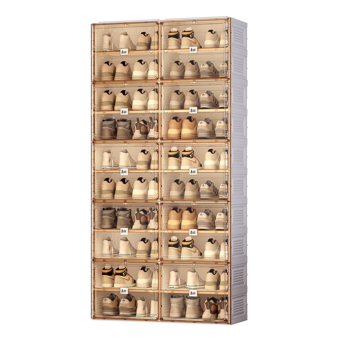 ANTBOX Portable Shoe Rack Organizer for Closet Entryway Stackable Sneaker Storage Shoe Cabinet with Magnetic Clear Door Large Plastic Storage containers Bins with Lids 10 Tiers 40 Pairs