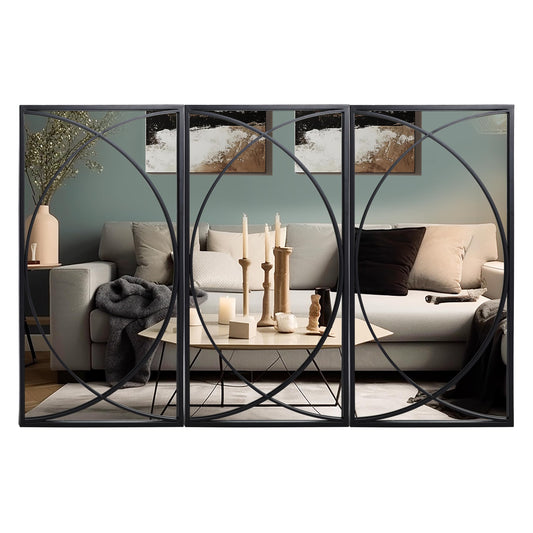 LuxenHome 3 Pieces Black Metal Rectangular Wall Mirror Set Large Vanity Mirror for Bedroom Black Accent Metal Entryway Wall Mirror Wall Mounted Mirror Living Room Wall Decor