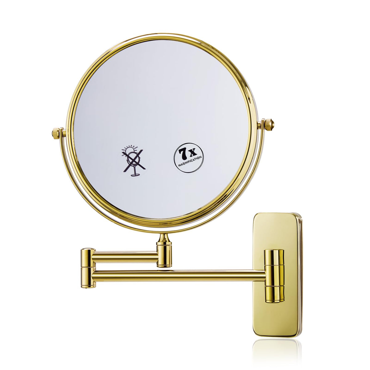 Nicesail Gold Makeup Mirror Wall Mounted 7X Magnifying Mirror Gold Vanity Mirror for Bathroom Wall Extendable Swivel Gold Finish (8 Inch 7X)