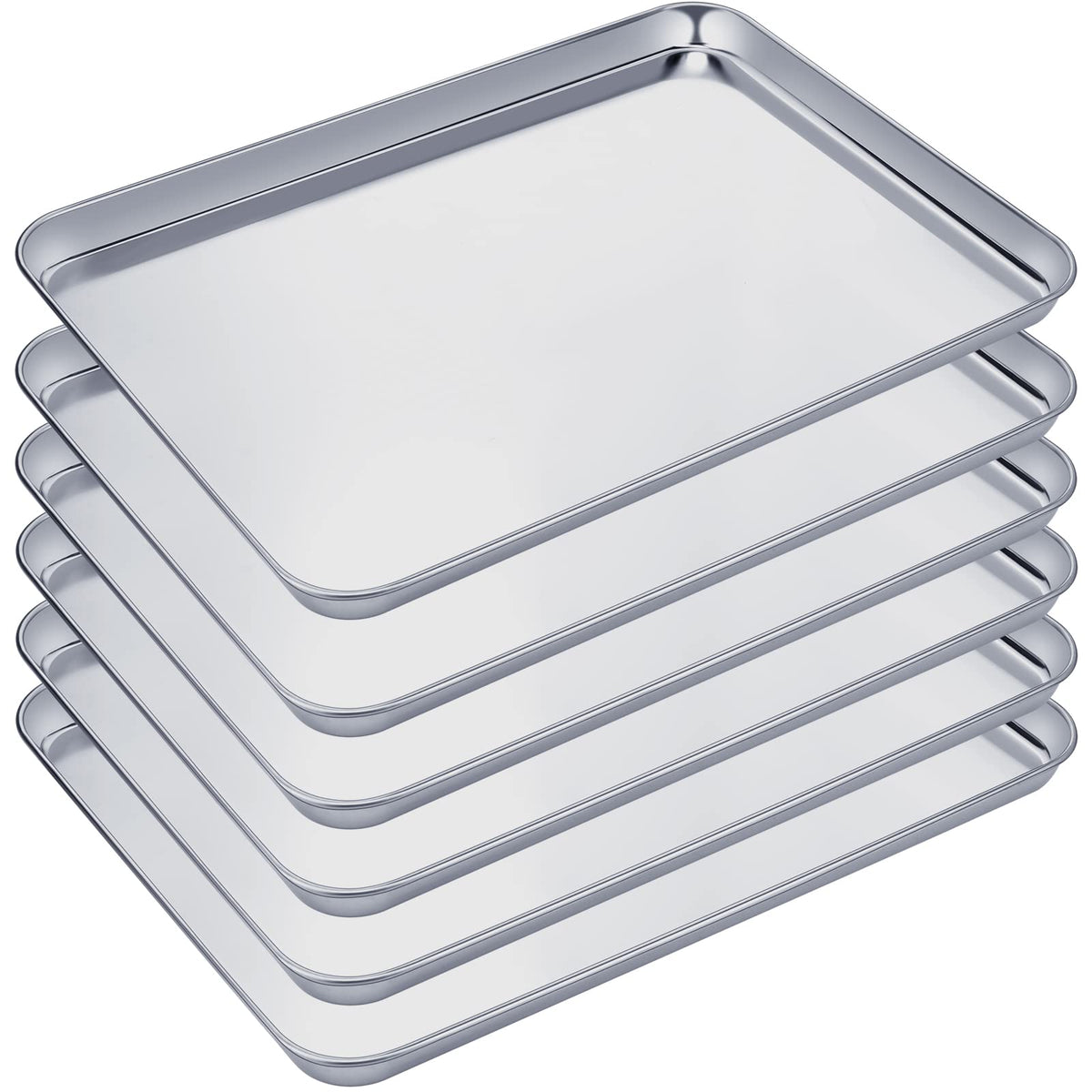 Mimorou 6 Pcs Baking Sheet Set Stainless Steel Cookie Sheet Cookie Baking Pan Bakeware Oven Tray Dishwasher Safe Baking Tray Commercial Grade Sheet Pans for Oven Baking (18x13x1 Inch)