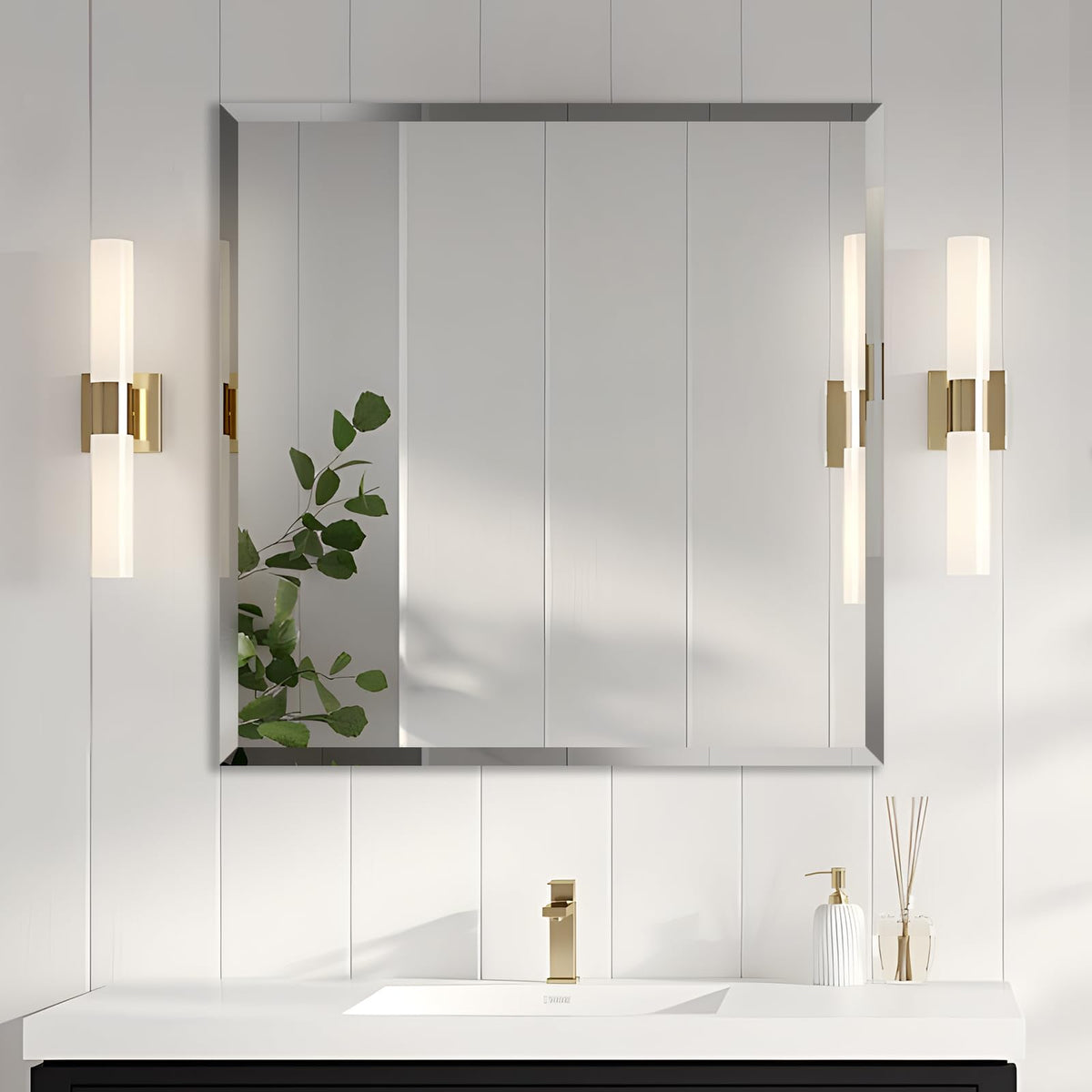 LAMCHMOR 30x30 Inch Bathroom Mirror Frameless Beveled Edge Rectangle Wall Mirror Explosion Proof and Shatterproof Bathroom Vanity Mirror Wall Mounted Hang Firmly (Horizontal or Vertical)
