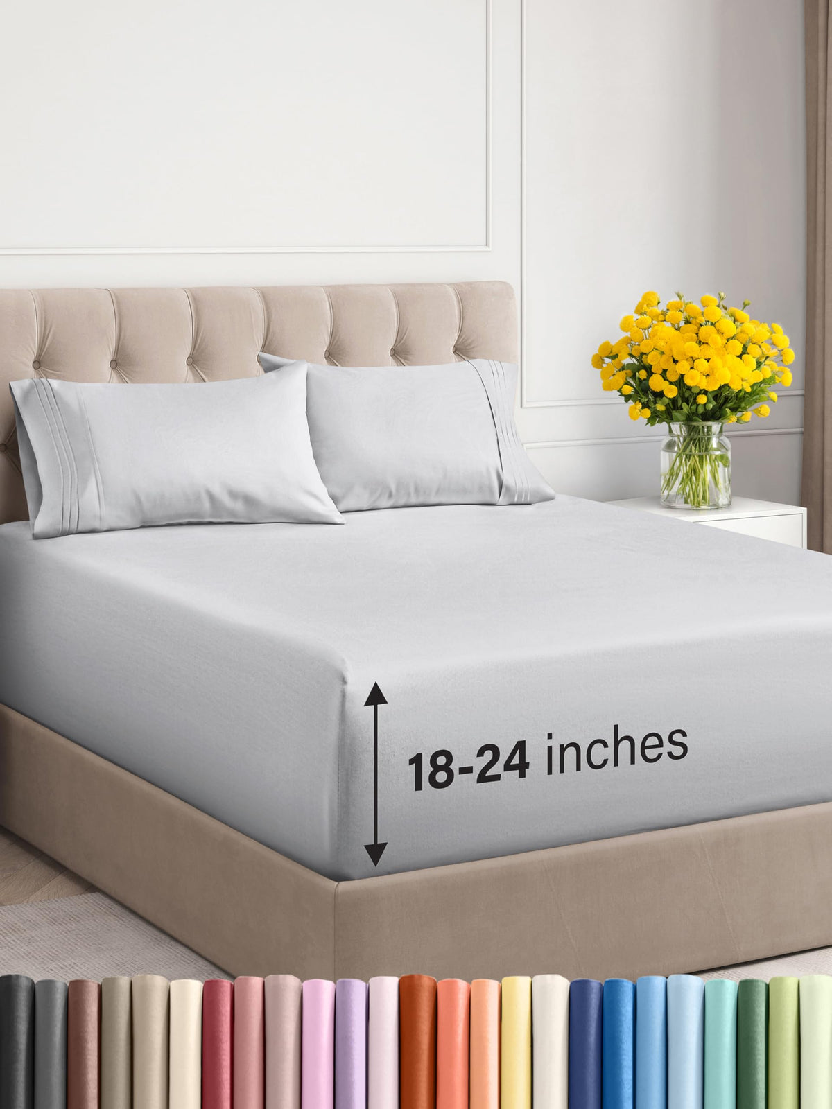 Extra Deep Twin XL Sheet Set - 4 Piece Breathable and Cooling Sheets - Hotel Luxury Bed Sheets Set - Easy Fit - Soft Wrinkle Free and Comfy Sheets Set - French Grey Sheet Set with Extra Deep Pockets