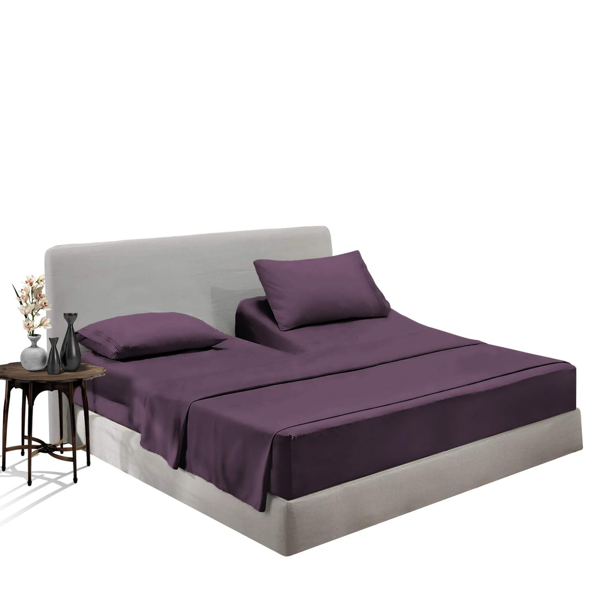 36 Inch Top Split Cal King Flex Head Sheet Set for Sleep Number Beds -1000 Thread Count Egyptian Cotton Sheet Set Plum Solid fits 18 inch Deep Mattress 1 Fitted Sheet 1 Flat/Top Sheet 2 Pillowcase
