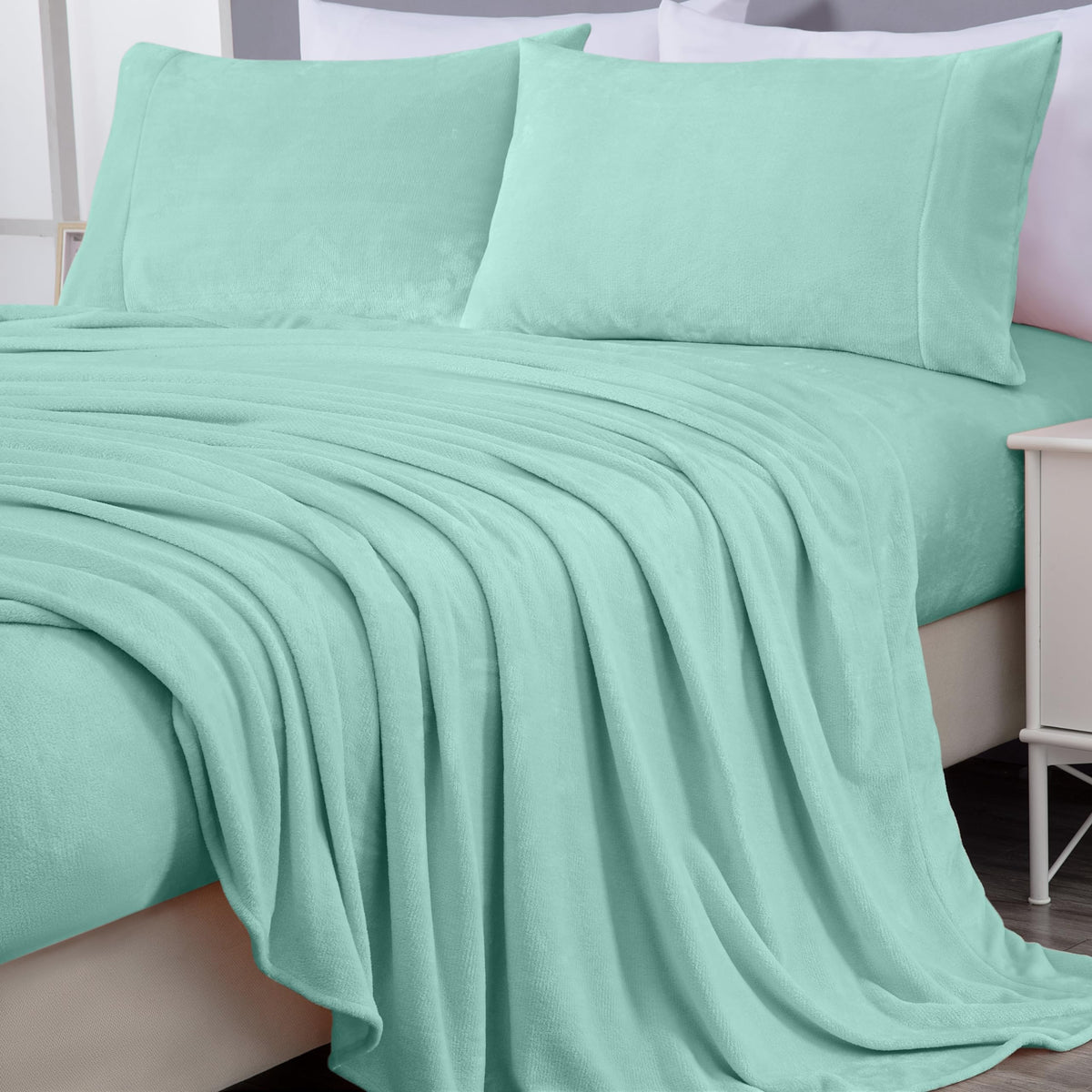 Chezmoi Collection Extra Soft Fleece Sheet Set Twin Microplush Non-Pilling Velvety Bed Sheet Deep Pocket - Lightweight All Season Warmth Twin Aqua
