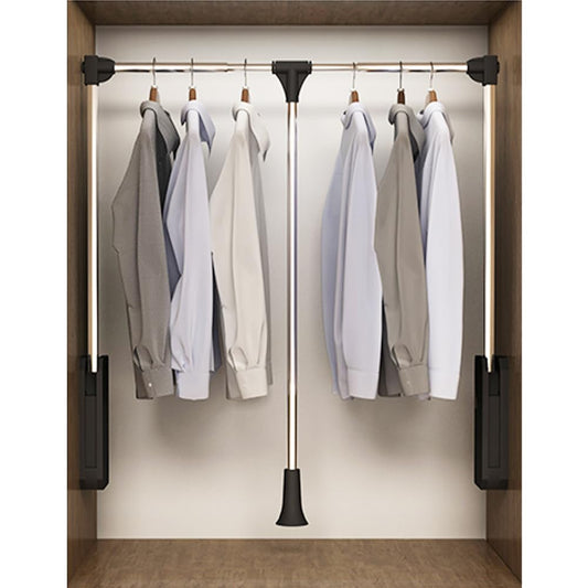 Pull Down Closet Rod 60 lbs Load Capacity Stainless Steel Adjustable 35-46.5 inches Soft-Close Wardrobe Lift Rail Organizer for Hanging Clothes Two-way Buffering Side & Back Mounted Closet Rod