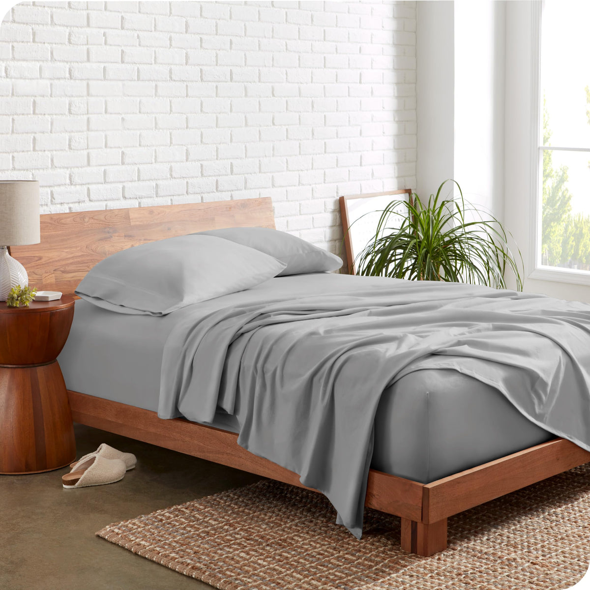 Bare Home 100% Organic Cotton Jersey Sheet Set Ultra Soft 100% Cotton - Sheet Set & Pillowcase - Deep Pocket Bed Sheets (Queen Light Grey)