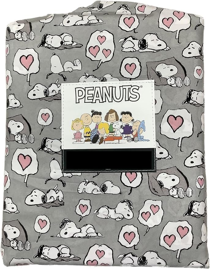 Berkshire Blanket & Home Co. Peanuts Valentines Valentines Day Themed Sheet Set (Gray - Napping with Hearts Twin)